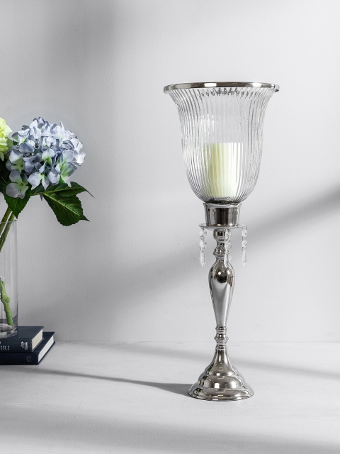 

Pure Home and Living Transparent & Silver-Toned Textured Hurricane Candle Holder