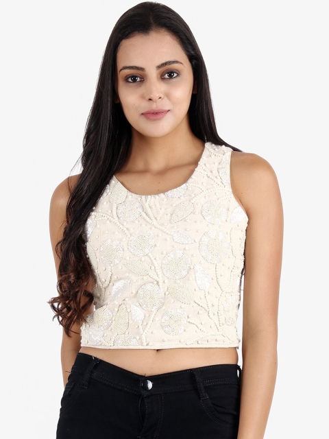 

Diwaah Off White Embellished Regular Crop Top