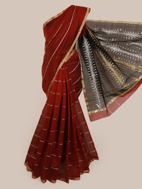 

Pothys Maroon Pure Silk Striped Kanjeevaram Saree