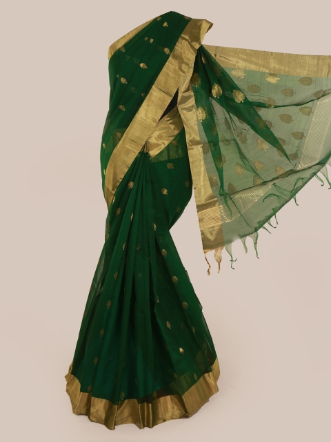 

Pothys Green & Gold-Toned Pure Silk Woven Design Kanjeevaram Saree