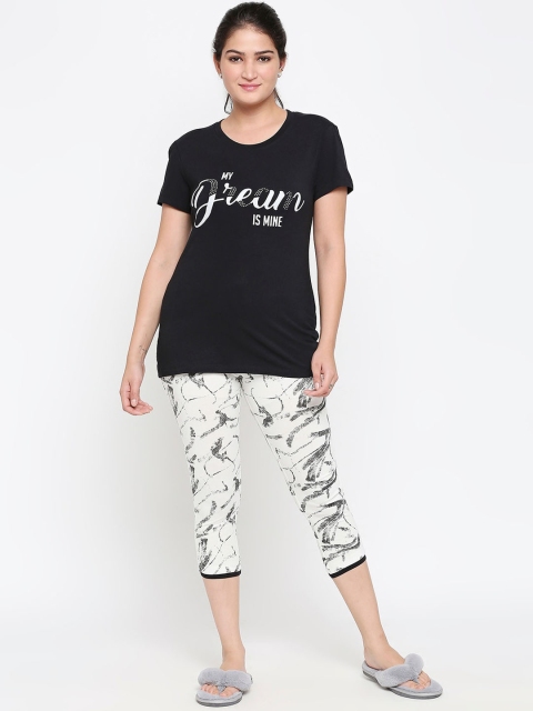 

XIN Women Black & White Printed Night Suit
