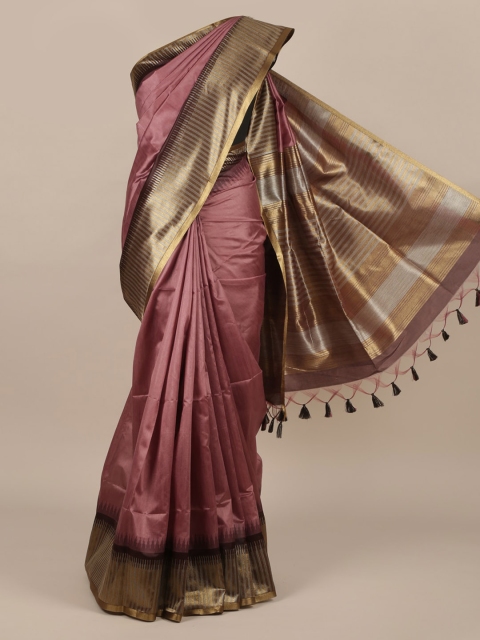 

Pothys Pink Solid Jute Silk Saree With Tasseled Pallu