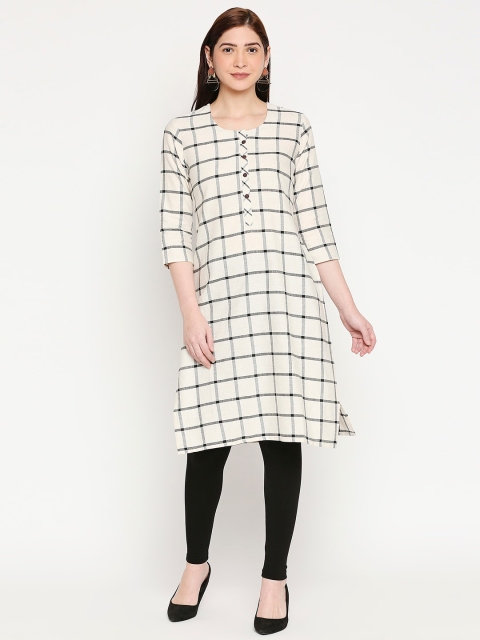 

ZRI Women Cream-Coloured & Black Checked Kurta