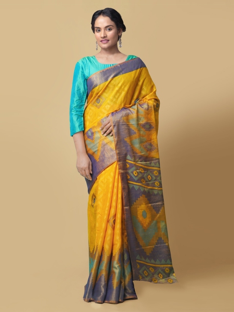 

Unnati Silks Yellow Silk Cotton Printed Chanderi Saree