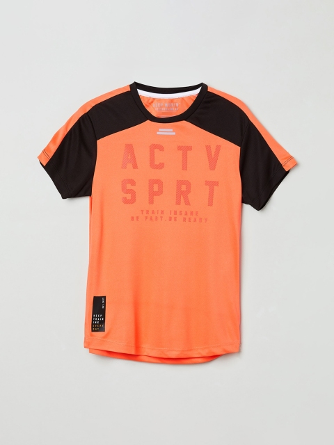 

max Boys Orange Printed Round Neck T-shirt