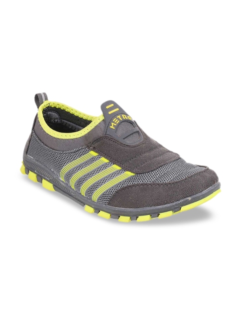 

Metro Women Grey & Yellow Striped Slip-On Sneakers
