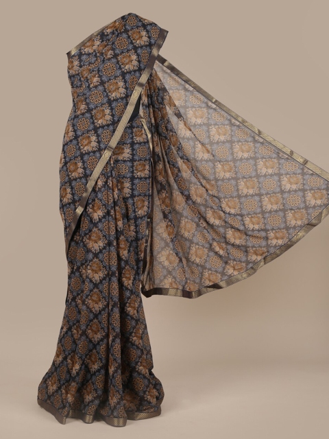 

Pothys Grey & Brown Poly Chiffon Floral Printed Saree