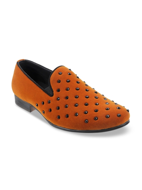 

Mochi Men Orange & Black Embellished Party Slip-Ons