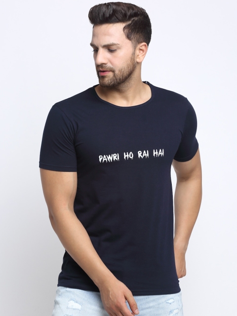 

VIMAL JONNEY Men Navy Blue Pawri Ho Rahi Hai Printed Round Neck T-shirt