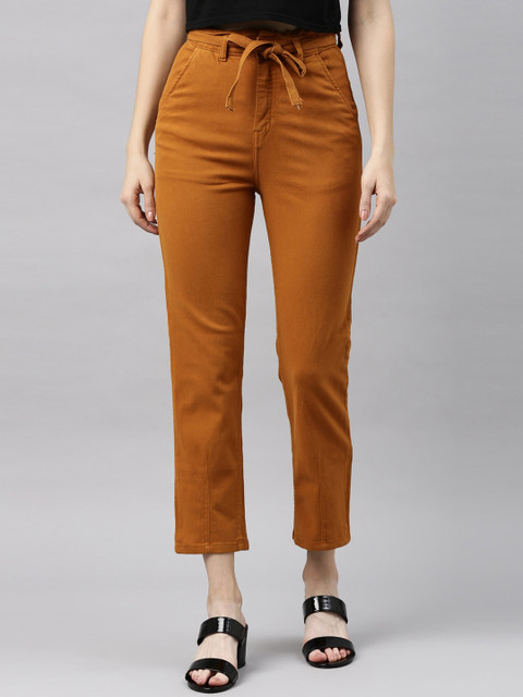 

ZHEIA Women Mustard Yellow Boyfriend Fit High-Rise Cotton Clean Look Jeans