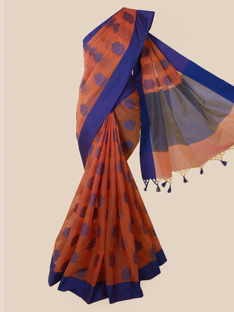 

Pothys Orange & Blue Supernet Printed Saree