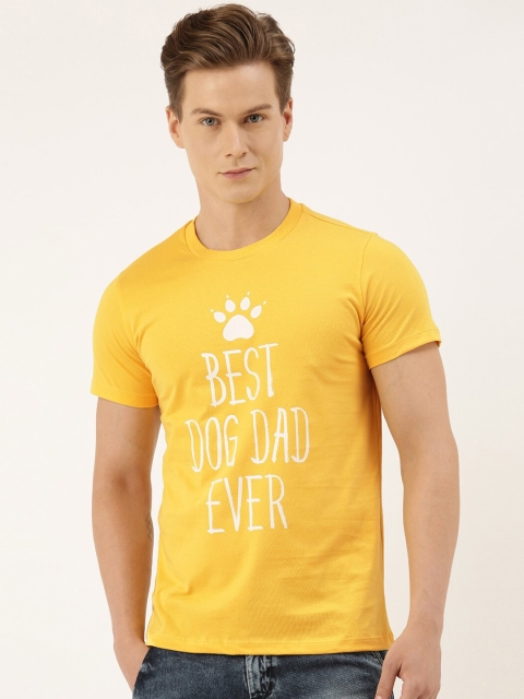 

QUANCIOUS Men Mustard Printed V-Neck Sustainable T-shirt