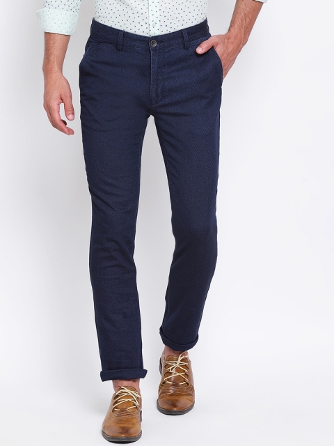 

Turtle Men Navy Blue Slim Fit Solid Regular Trousers
