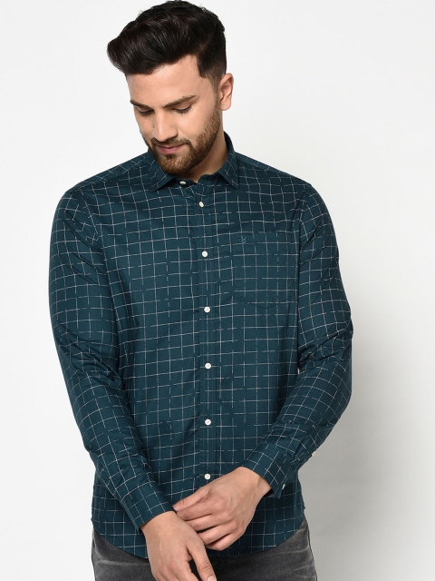 

Blackberrys Men Green Slim Fit Checked Cotton Casual Shirt