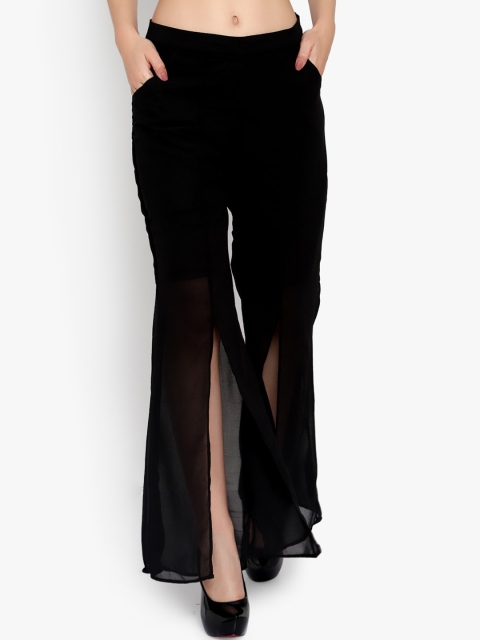 

Meee Women Black Flared Solid Parallel Trousers