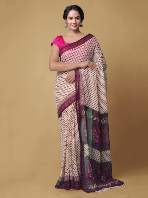 

Unnati Silks Brown & Purple Pure Chiffon Printed Bhagalpuri Saree