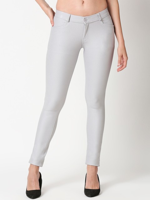 

PURPLE WATER Women Grey Solid Slim-Fit Treggings