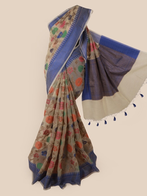 

Pothys Brown & Blue Supernet Printed Saree