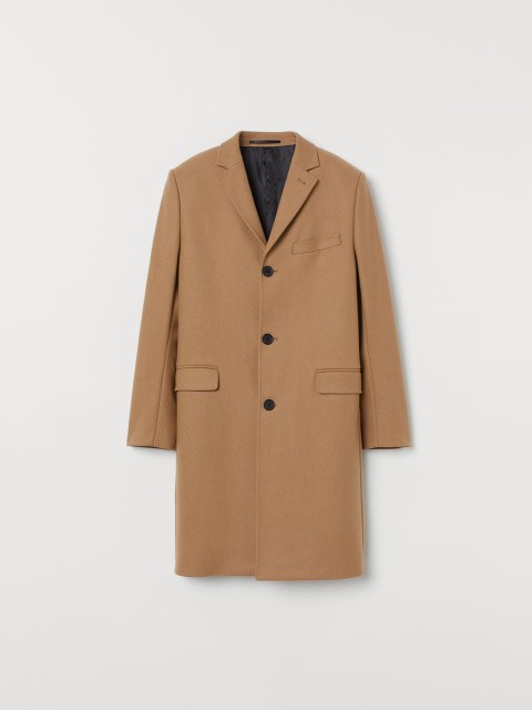 

H&M Men Beige Solid Wool-Blend Coat