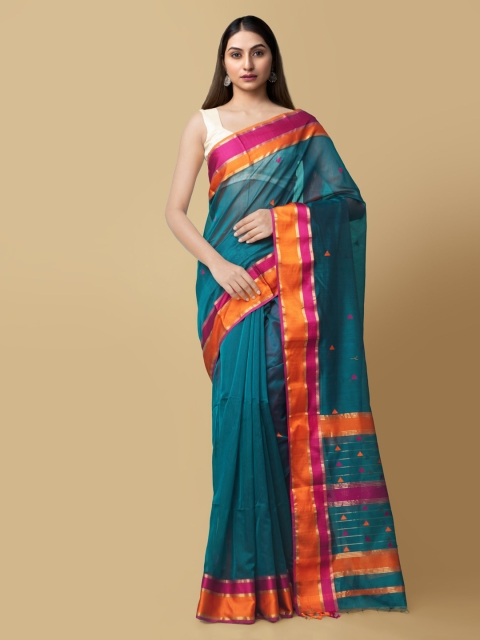 

Unnati Silks Green & Pink Silk Cotton Woven Design Maheshwari Handloom Saree