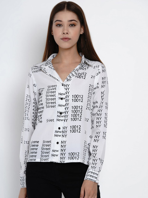 

Texco Women White & Black Regular Fit Printed Casual Shirt