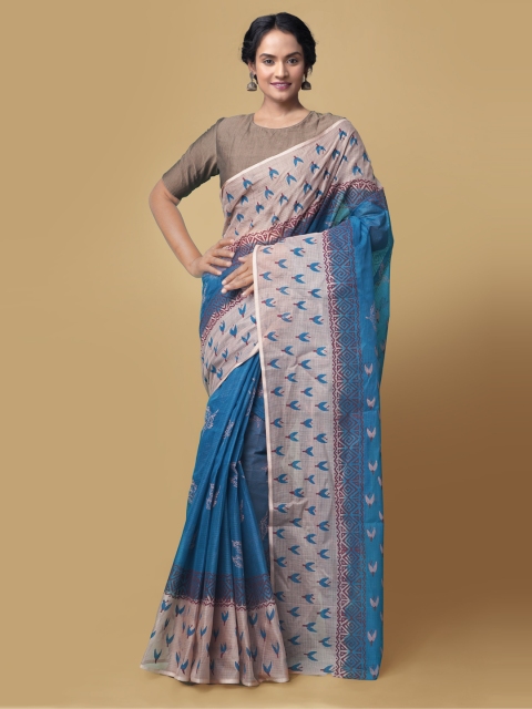 

Unnati Silks Blue & Pink Pure Cotton Printed Kota Handloom Saree