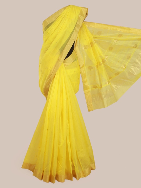 

Pothys Yellow Pure Silk Solid Kanjeevaram Saree