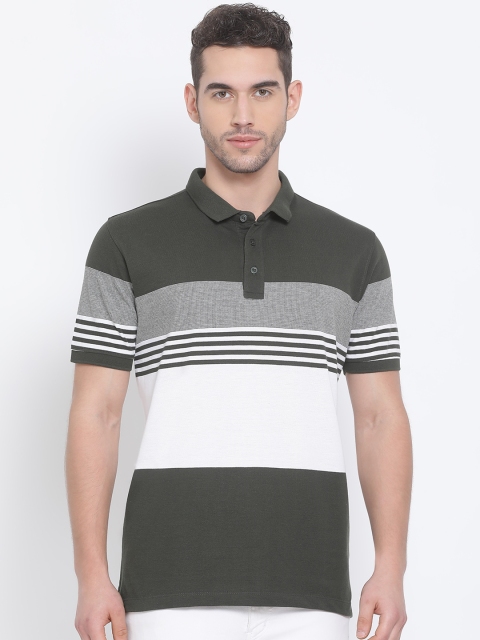 

Richlook Men Olive Green Colourblocked Polo Collar T-shirt