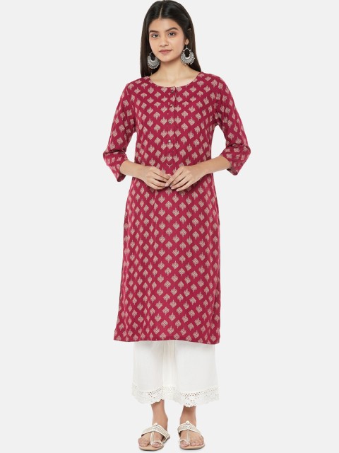 

RANGMANCH BY PANTALOONS Women Maroon & Beige Ethnic Motifs Kurta