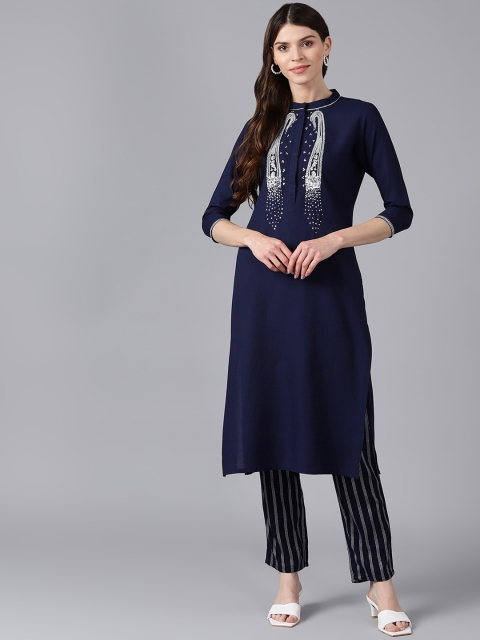 

Bani Women Women Navy Blue Yoke Design Kurta with Trousers