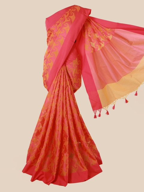 

Pothys Yellow & Pink Supernet Woven Design Saree