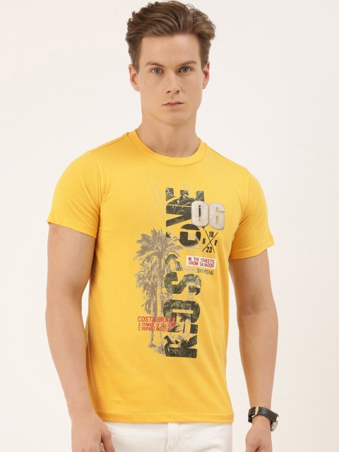 

QUANCIOUS Men Mustard Printed Organic Cotton Round Neck Sustainable T-shirt