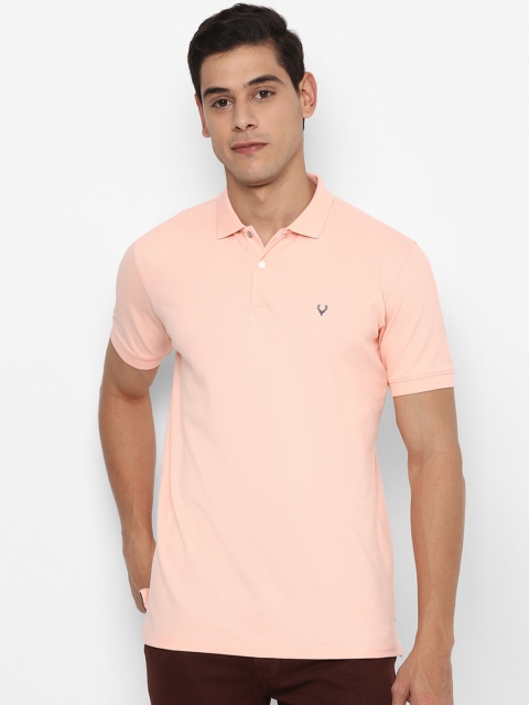 

Allen Solly Men Peach-Coloured Solid Polo Collar Pure Cotton T-shirt