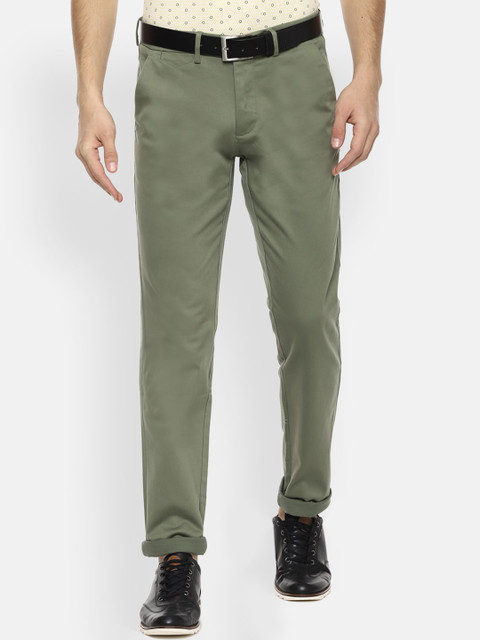 

Van Heusen Men Olive Green Slim Fit Solid Regular Trousers