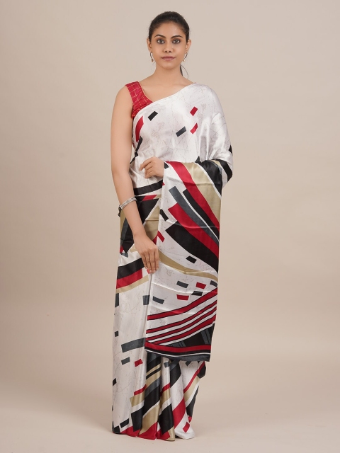 

Pothys White & Black Satin Printed Saree
