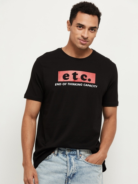 

max Men Black & Red Typography Printed T-shirt