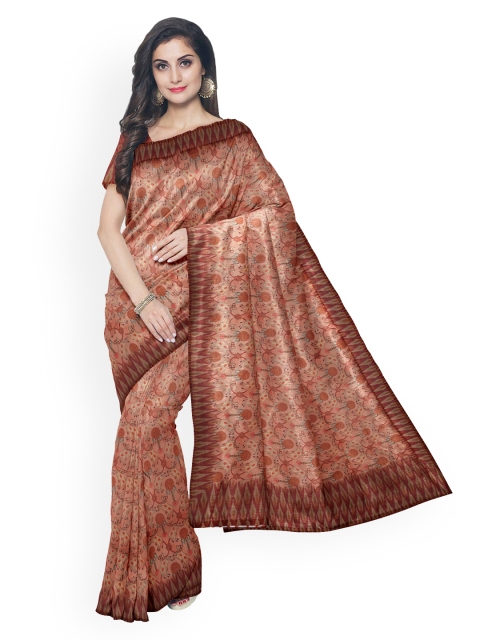

Kalamandir Peach-Coloured Linen Blend Printed Banarasi Saree