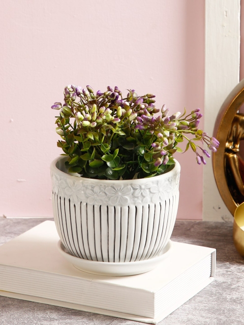 

Aapno Rajasthan White Handcrafted Striped Ceramic Planter