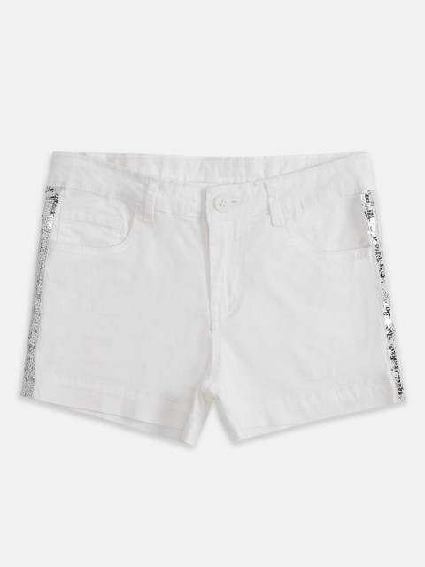 

Pantaloons Junior Girls White Solid Regular Fit Denim Shorts