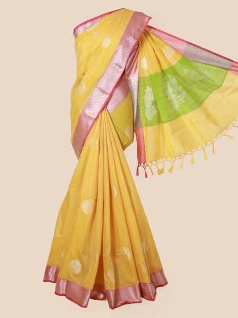 

Pothys Yellow Woven Design Cotton Blend Saree With Tasseled Pallu