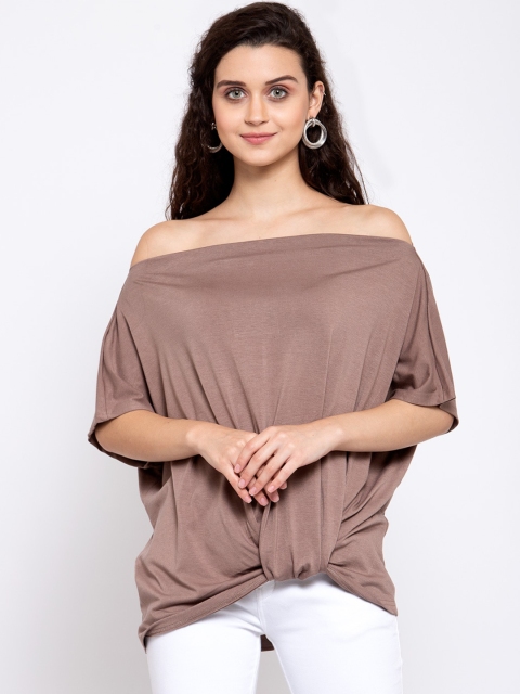 

iki chic Women Brown Off-Shoulder Twisted Bardot Top
