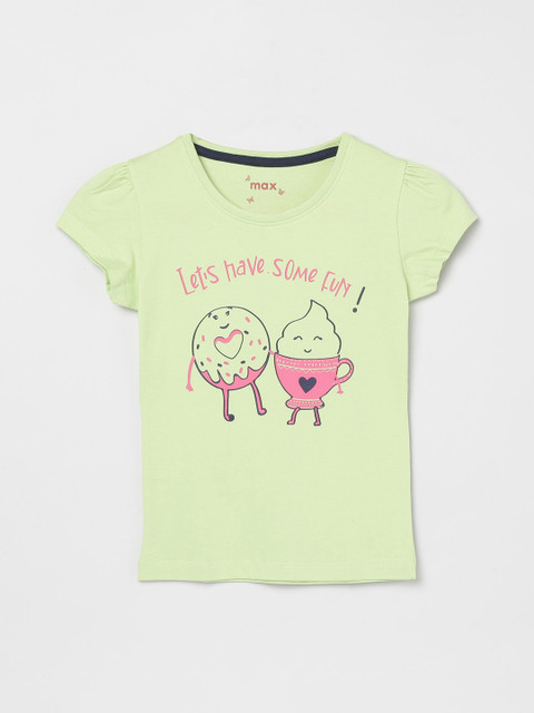 

max Girls Lime Green Printed Round Neck T-shirt