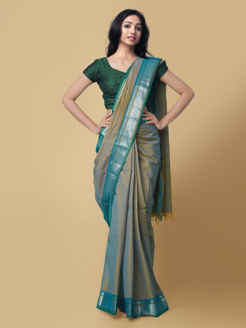 

Unnati Silks Olive Green Pure Cotton Solid Chettinad Saree