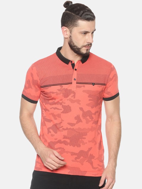 

HALTON HILLS Men Coral Printed Polo Collar T-shirt