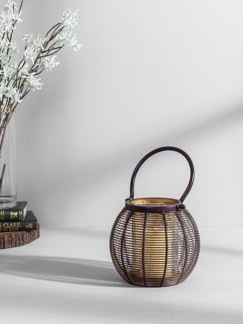 

Pure Home and Living Coffee Brown & Beige Cylindrical Iris Lantern Candle Holder