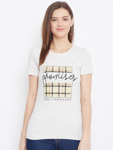 

Bishop Cotton Women White Printed Round Neck T-shirt