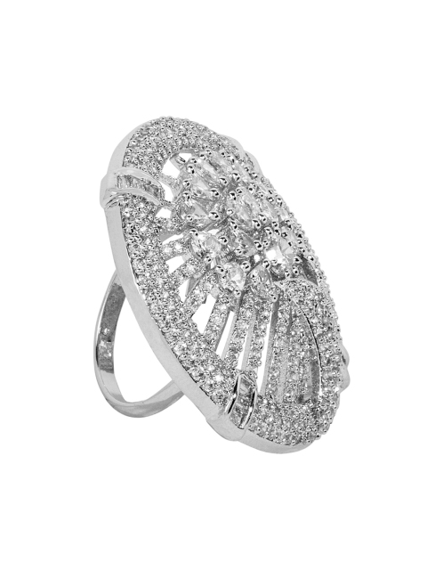 

ANIKAS CREATION Silver-Plated White AD-Studded Handcrafted Adjustable Finger Ring