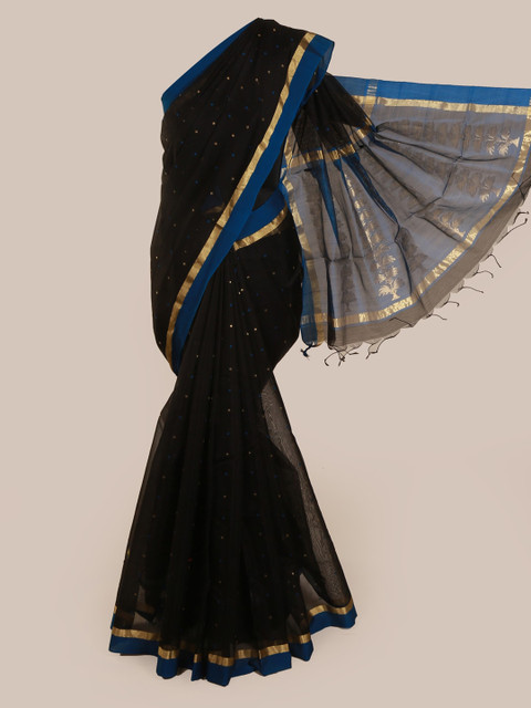 

Pothys Black Pure Silk Woven Design Kanjeevaram Saree