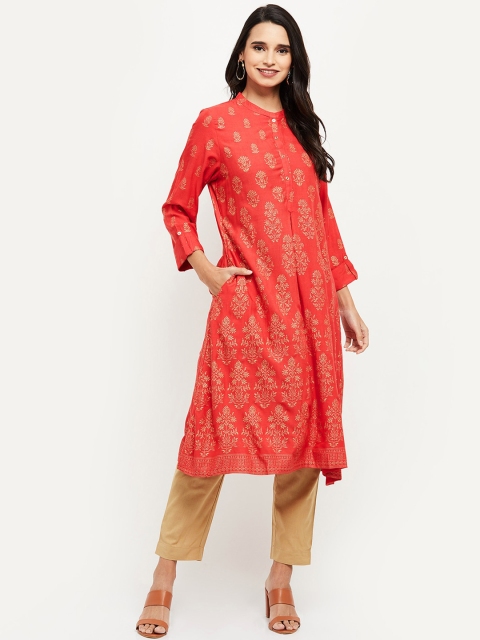 

max Women Orange & Golden Paisley Printed Kurta