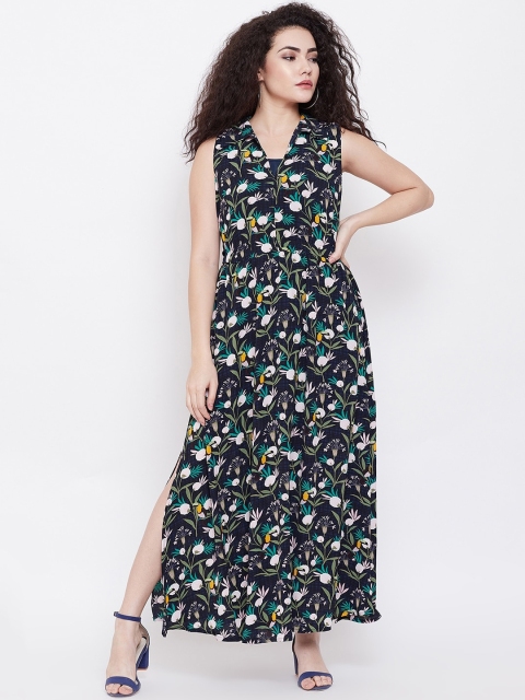 

Madame Women Navy Blue Floral Printed Maxi Dress